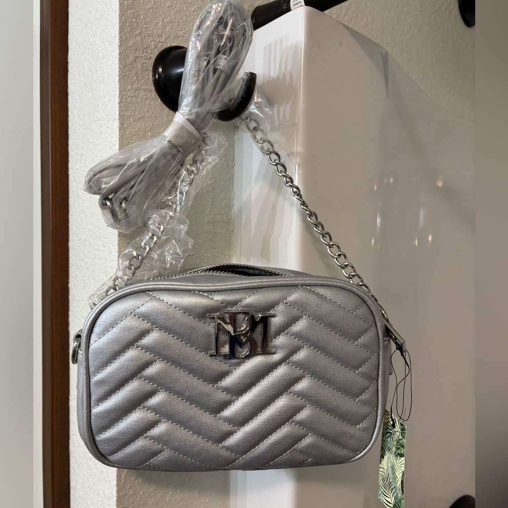 Badgley Mischka Silver Quilted Crossbody Bag
